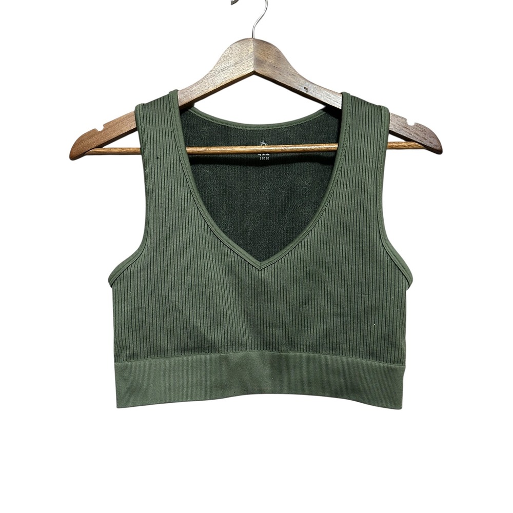 aerie Olive Green Ribbed V-Neck Sports Bra